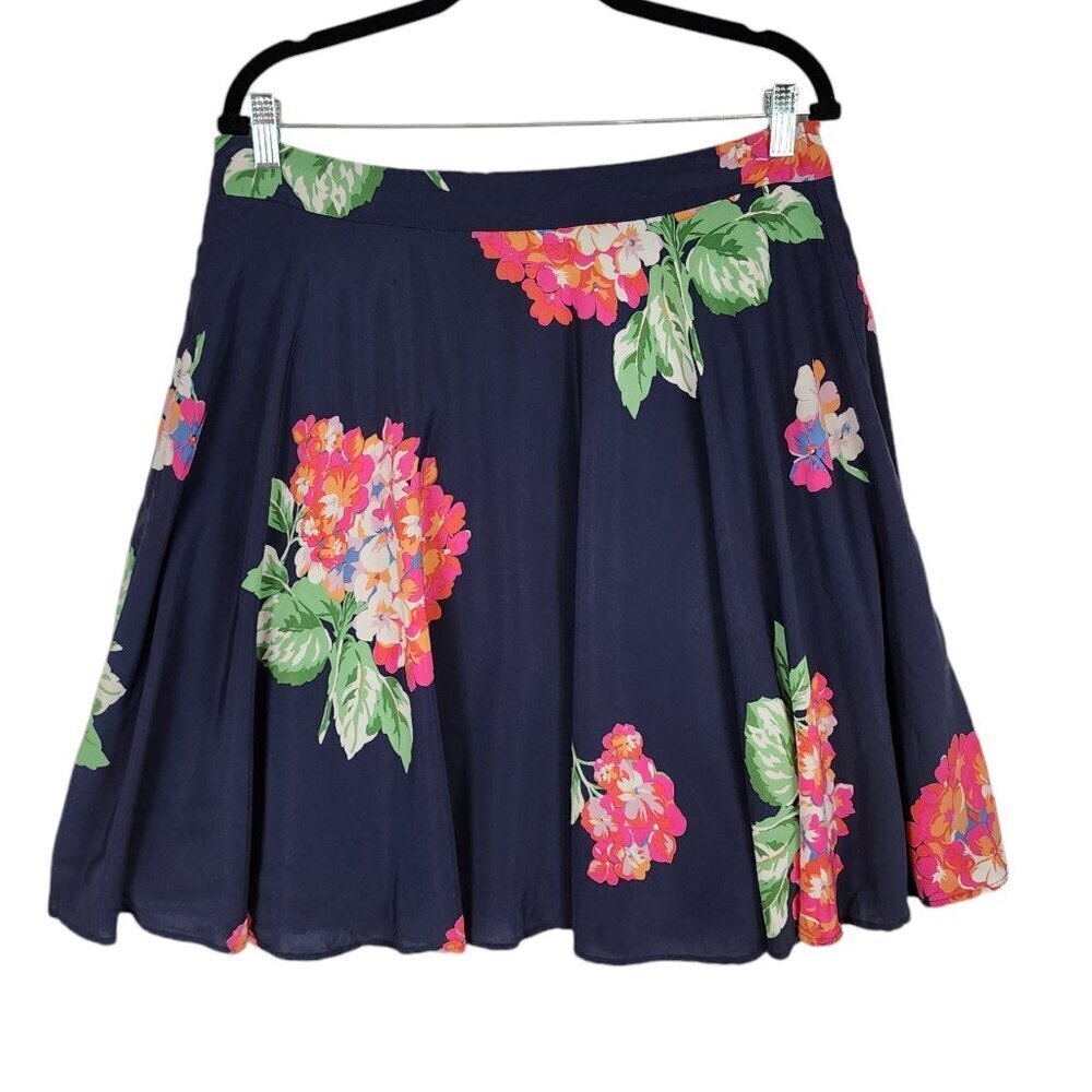 Boden Dark Blue Skirt with Pink Floral Design